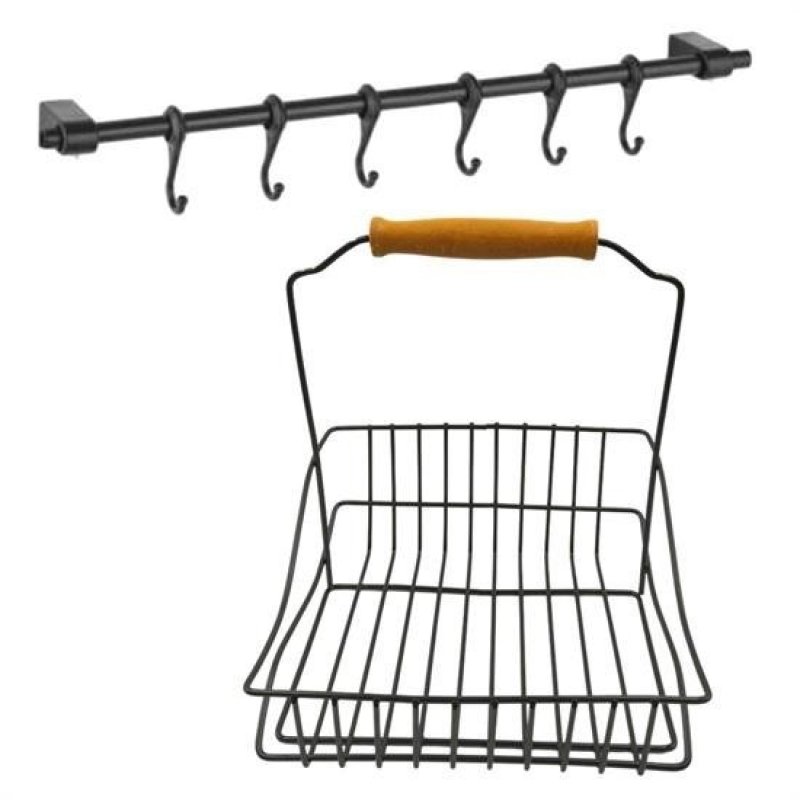 Livensense | Livensense® Retro Ferforje Askılı Siyah  Ahşap Kulplu Düzenleyici Mutfak Sepeti | Livensense® Retro Ferforje Askılı Siyah  Ahşap Kulplu Düzenleyici Mutfak Sepeti 4