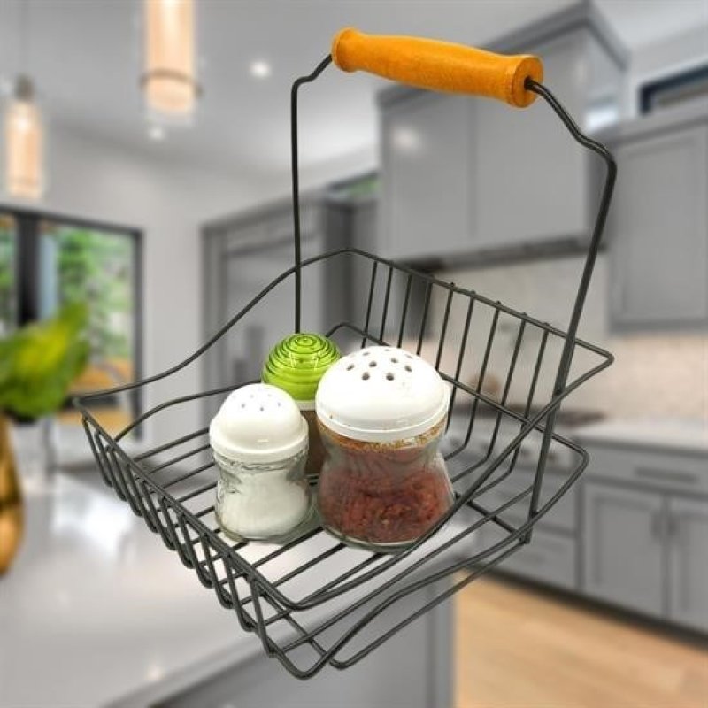 Livensense | Livensense® Retro Ferforje Askılı Siyah  Ahşap Kulplu Düzenleyici Mutfak Sepeti | Livensense® Retro Ferforje Askılı Siyah  Ahşap Kulplu Düzenleyici Mutfak Sepeti 5