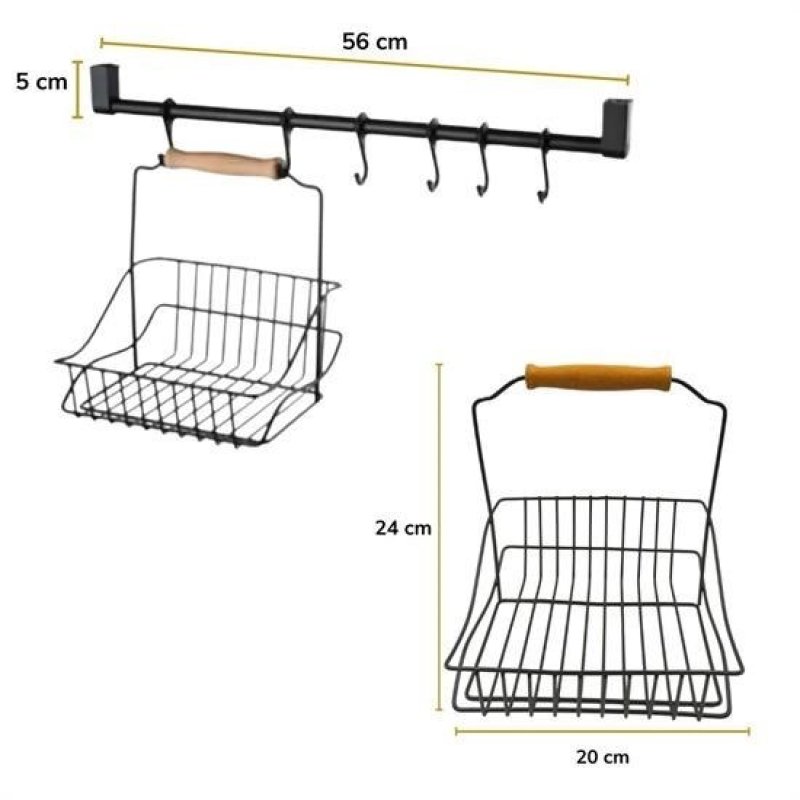 Livensense | Livensense® Retro Ferforje Askılı Siyah  Ahşap Kulplu Düzenleyici Mutfak Sepeti | Livensense® Retro Ferforje Askılı Siyah  Ahşap Kulplu Düzenleyici Mutfak Sepeti 6